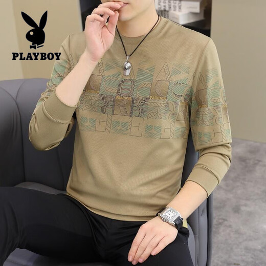 花花公子（PLAYBOY）2025春秋新款男士长袖T恤小衫个性欧货卫衣打底衫加大码男装上衣 【春秋】6628白色 薄款 M 90-115斤