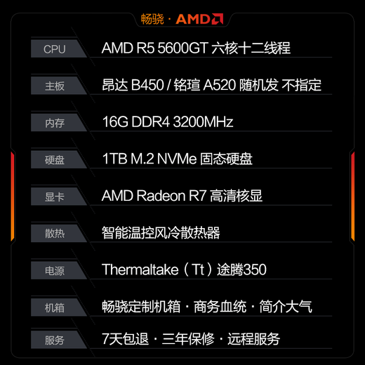 Changxiao Shangqi A 20% national subsidy desktop computer host commercial office home stand-alone machine (R5 5600GT 16G 1TB Philips keyboard and mouse)