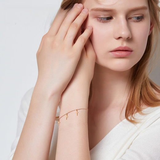 CAOX Quande Light Luxury 18K Gold Rose Gold Cross Bracelet Women's Fashion Ins Design Hand Jewelry Mother's Day Gift 18K Rose Gold Bracelet