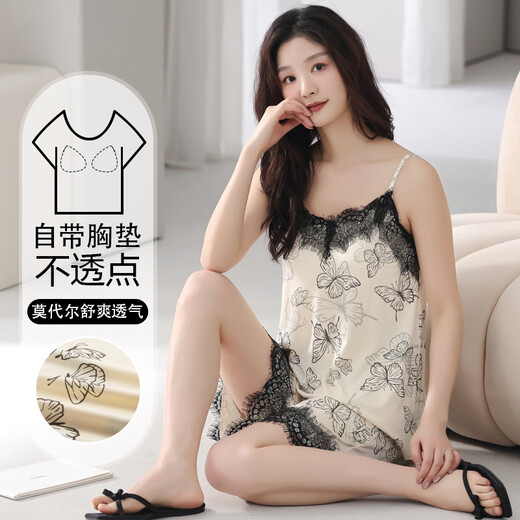 Modal-Pyjamas für Frauen im Sommer mit Brustpolstern, dünnem Stil, können Hosenträger, Home-Kleidungsset Q12102 L, empfohlen 100-120jin [Jin entspricht 0,5 kg]