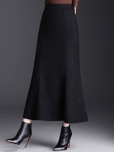 ROMON fishtail skirt spring and autumn style small fragrant skirt temperament long skirt woolen skirt hip-covering skirt gray skirt women's winter skirt gray M suitable for wearing 90-100Jin Jin is equal to 0.5 kg