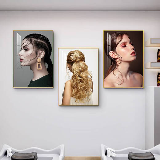 咏幻美发店装饰画理发店墙面壁画网红发型创意挂画酒吧发廊背景墙海报 9215 60*80典雅金框画面NX高光绚