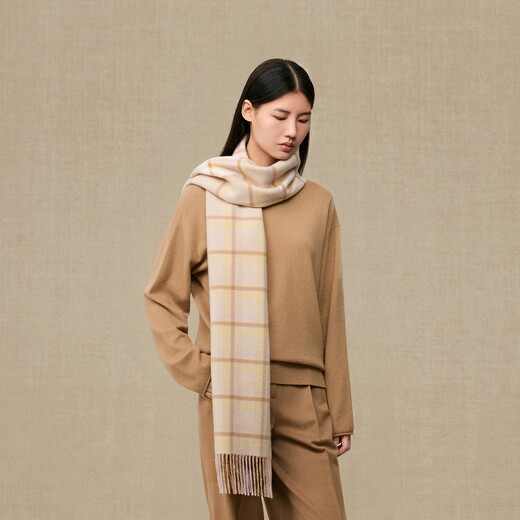 
Ordos 1980 pure cashmere checked two-color comfortable scarf for women commuting long scarf 25 autumn and winter soft wax powder 180cmX30cm