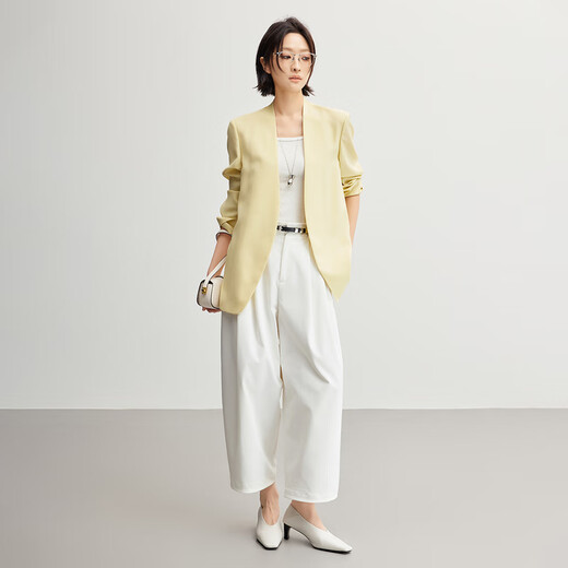 美洋（MEIYANG）墨尔本三号西装 简约V字无领通勤休闲西服外套 黄色 M
