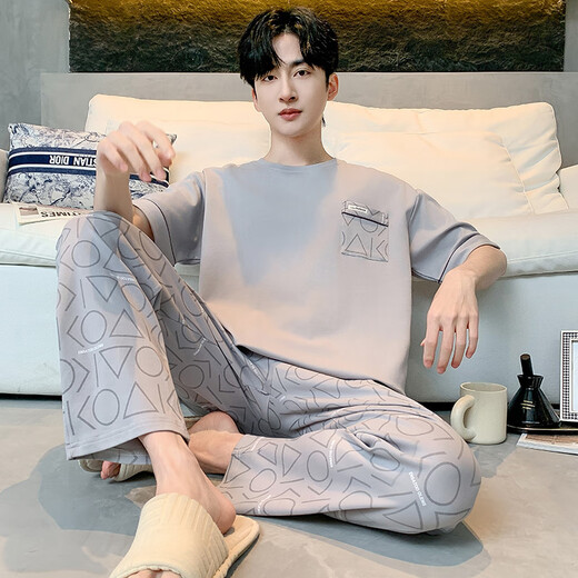 Siete lobo (SW1960) Pantalones largos de manga corta El traje de gran tamaño de verano de pijama de pijama se puede usar en el exterior para ropa casera de verano para hombres 13077 l