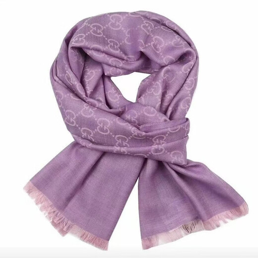 Gucci (GUCCI) Double G double-sided woven pattern, tassel shawl, wool scarf, same style for men and women, New Year gift for couples, light purple 165904-3G646-5372
