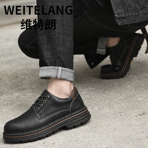 Weitelang Vitran 46 Grande taille 45 Chaussures pour hommes Retro Big Head Skin Shoes British Casual Resseriss Work Chaussures Martin Boots Chaussures de haut bas pour hommes 9711 Black 38