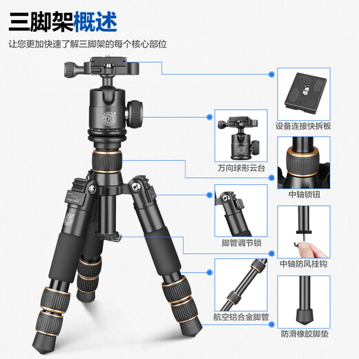 
Lightweight era 166A mini tripod camera micro SLR outdoor travel ultra-light portable short desktop tripod climbing macro photography mobile phone live selfie stick bracket Q166A aluminum alloy version