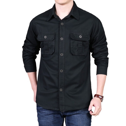 Septwolves (septwolves) broken code 2025 spring loose long-sleeved shirt for men business fashion casual large size multi-bag washing cotton workwear 1283 military green M weight 105 to 130 Jin [Jin equals 0.5 kg]