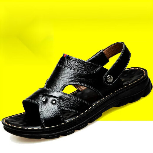 Hot Air Farn (Refengmai) Sandalen echte Leder-Strandschuhe der Herren-Sandalen für Gelegenheitssandalen Zehenschicht Kuhlattenleder Nicht-Schlupf-Rindfleisch-Sehnen-Sohle Vaters Schuhe Herrenschuhe 9928 Brown 38