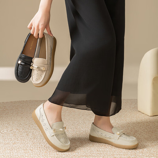 Red Dragonfly Leap Moon Soft Sole Singles Shoples 25 Zapatos para mujeres de primavera y verano Pies Huecos de mediana edad y ancianos WTB25049 Beige 38