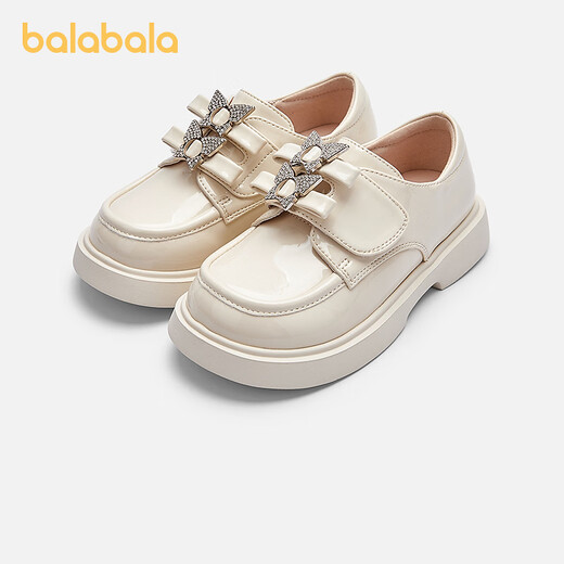 Balabala children's shoes children's small leather shoes princess shoes girls' shoes 2025 spring and autumn new loafers sweet literary off-white 10301 31 (foot length 18.8-19.3/inner length 20.3)