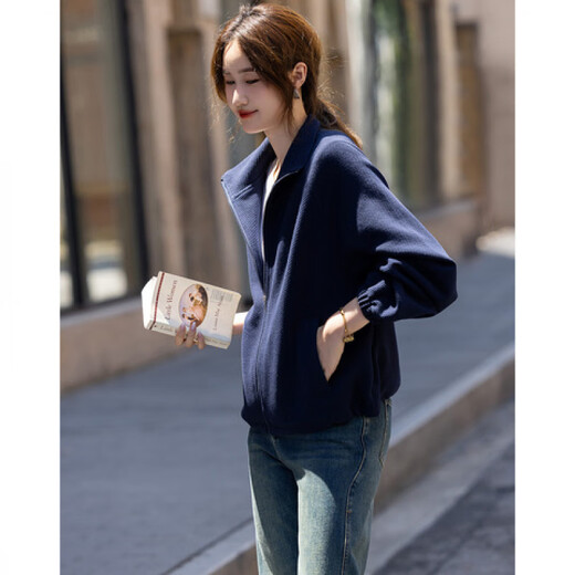 DME (DME) Walks tenue Autumn City Roaming Stand Colder Sweet Spillet Rubber Texture Texture Contrôle de style sweat-shirt pour femmes Navy Blue S