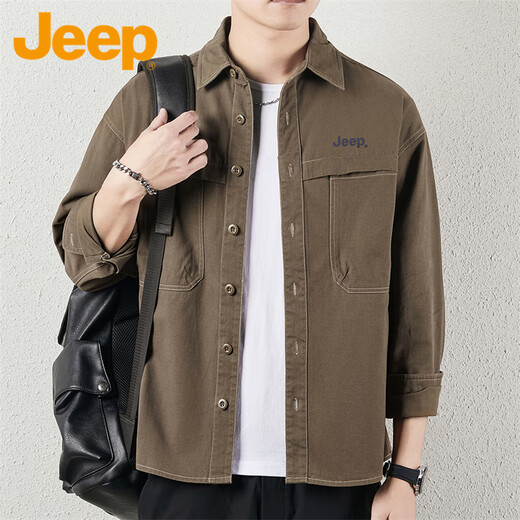 JEEP Jeep long-sleeved shirt men's spring casual loose jacket men's workwear all-match shirt men's khaki 4XL