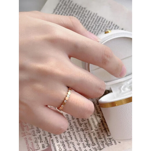 OEMG Old Phoenix Gold Store's ancient method inherited 18k gold sparkling diamond honeycomb ring women's niche simple and versatile ring 2 rose gold honeycomb ring with diamonds US size 5