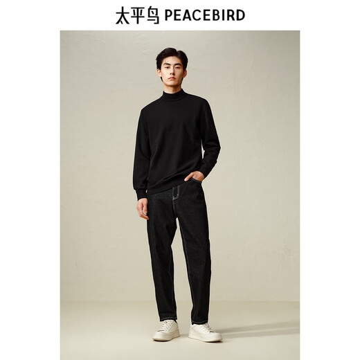 Peacebird men's sweater winter solid color half turtleneck skin-friendly velvet bottoming sweater multi-color warm sweater black second batch L