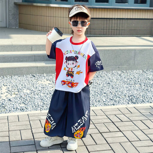 男童套装夏装2025新款中小童哪吒衣服儿童薄款两件套潮酷男孩t恤 825款-【紫色套装】 120  尺码 建议咨询客服