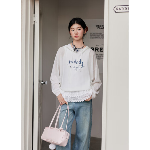Zi Han (Zihan) Zi Han suéter de impresión con capucha para mujeres 2025 Autumn New Korean Slack y delgado suéter laminado White XS