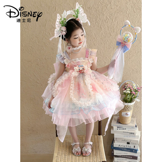 Disney Girls Hobe Summer Suspender Robe Child's Birthday Melody Princess Dress Girl Summer Lolita Jupe brillante Coiffe + queue + JSGY6628 Couleur de mélodie 110 cm