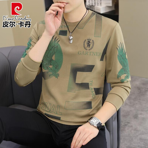 皮尔卡丹（pierre cardin）2025春秋新款男士长袖T恤欧货潮男帅气时尚卫衣加大码打底衫体恤 【春秋】6626白色 薄款 M 90-115斤