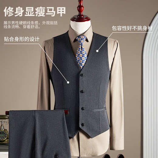 ROMON Suit+Vest+Trousers Suit Suit Men's Business Professional Formal Suit Suit Men's Black 2XL