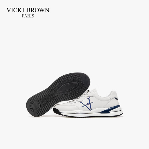 VICKI BROWN VB men's shoes French brand fashionable embroidered white shoes comfortable and versatile casual shoes men's business casual leather shoes white blue 38