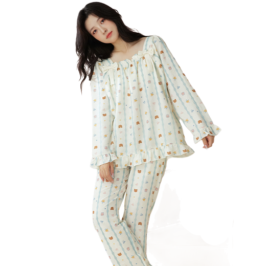 
Cat man [with breast pad] Women's pajamas for women cloud cotton cartoon print sweet princess style home clothes 25 years new product