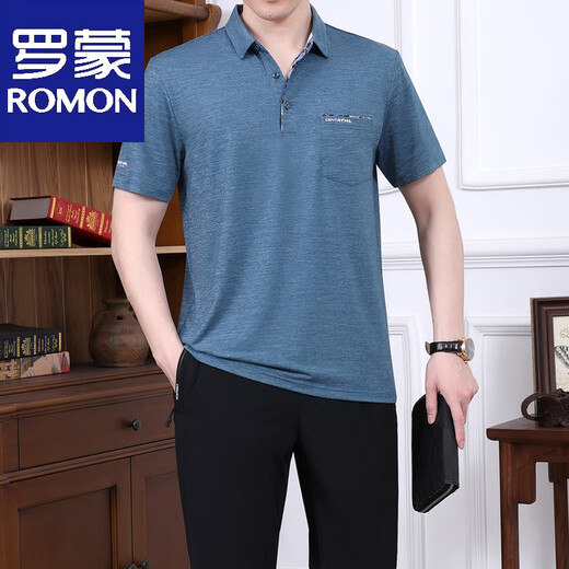 罗蒙爸爸夏装男士短袖t恤2025新款中老年运动服套装男夏季父亲节衣服 753军绿【单T恤】 3XL 【建议160-180斤左右】