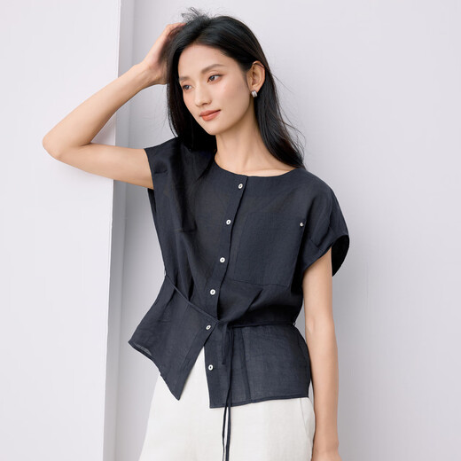 Eifli (Eifini) Eifli Flying Sleeves Krawatte Taille Top für Frauen kontrastierende Knöpfe lose vielseitiges Shirt Shirt 2025 Sommer neu