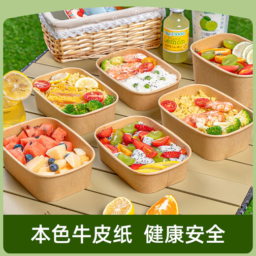 Temeiju disposable lunch box kraft paper thickened biodegradable packing box with lid picnic box camping tableware 20 sets 500 type