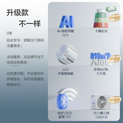 Gree 1.5 HP AI energy-saving Prince Pro new level 1 inverter bedroom hang-up Ai energy-saving and power-saving comfortable wind-free air conditioner KFR-35GW/NhLb1BAj Subsidy