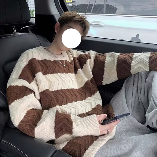 迪伽达2025冬季新款日系长袖宽松套头条纹圆领毛衣男设计感小众oversize DDD- 841灰色 L