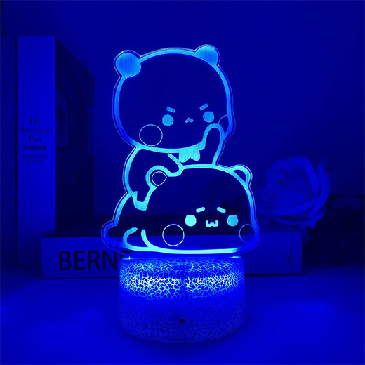 班达熊一二布布周边小夜灯表情包情侣款可爱手办氛围卡通周边玩具礼物 3894 一二布布  单人拍照款 单色暖光usb插电灯座