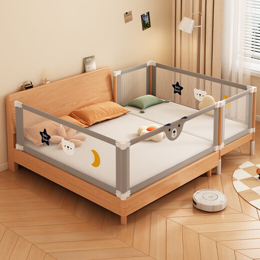 Juelebang mother and baby special beech spliced bed anti-fall safety guardrail bed fence block widened bedside baby children's bed single bed 150*60 upgraded thickening and widening safety fence