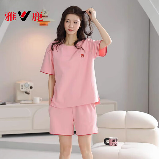 雅鹿2025年新款睡衣女夏季纯棉短袖甜美休闲运动家居服套装 N1478 2XL 【建议140-160斤穿】