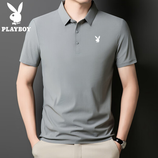花花公子（PLAYBOY）高端短袖polo衫男款夏季薄款翻领冰丝t恤男商务休闲体恤上衣舒适 军绿-12358C-冰丝POLO衫 3XL 155-170斤