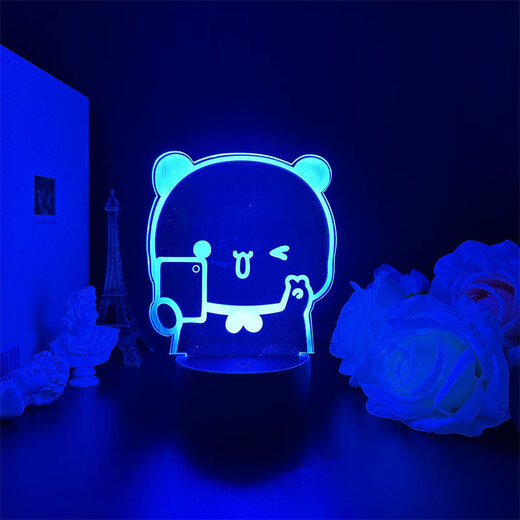 班达熊一二布布周边小夜灯表情包情侣款可爱手办氛围卡通周边玩具礼物 3894 一二布布  单人拍照款 单色暖光usb插电灯座
