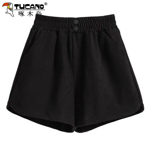 Woodpecker Small Woolen Shorts Women's Autumn and Winter Plus Size Outerwear High Waist A-Line Boot Pants Brown Slim Casual Pants Black XL Recommended 115-130 Jin Jin equals 0.5 kg