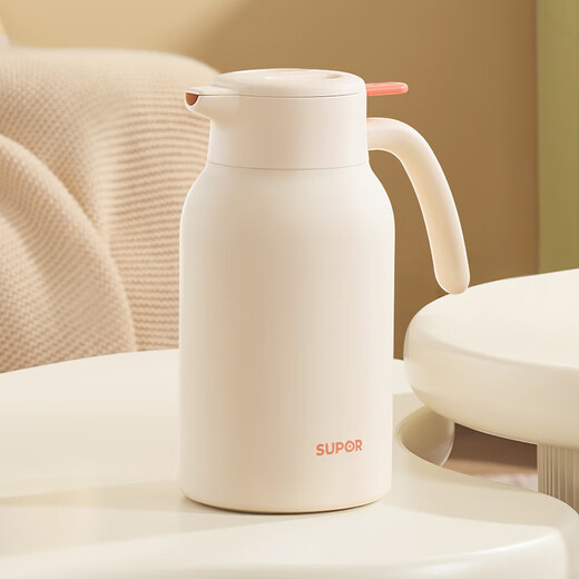 SUPOR thermos kettle large capacity household thermos kettle 316L stainless steel thermos push-type office dormitory thermos soft white-2L upgraded 316L stainless steel