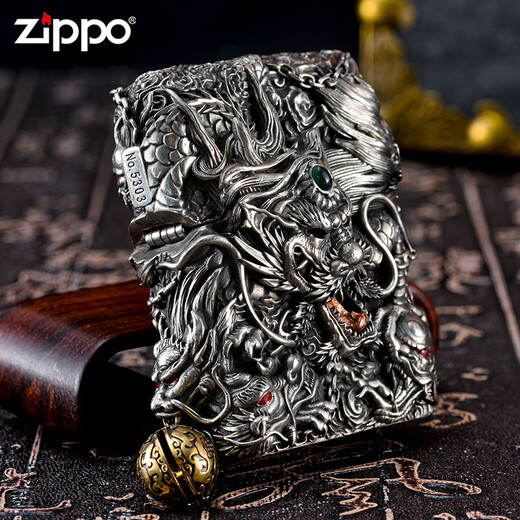 Zippo plus léger Zippo Men's Shell Heavy Armor Kowloon Yuncai Creative Kerosène Zipoo Treasure plus léger quatre symboles et Gossip Gold [sans huile autonome] Dy9902