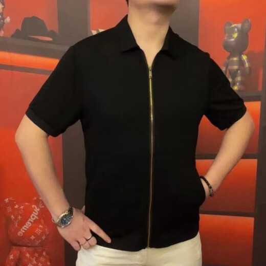 男翻领开衫拉链款短袖商务休闲休闲百搭高品质半袖OP3889 M  48(100-125斤)