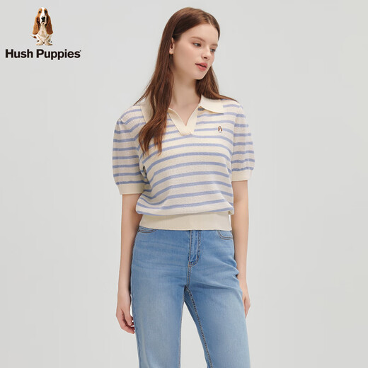 Hush Puppies【简约清新】暇步士女装2025夏季轻薄透气清新感线织短袖polo 海蓝色 M
