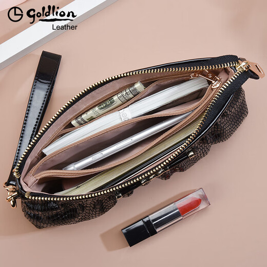 金利来（Goldlion）女包真皮手拿包新款包包女漆皮大容量女士牛皮时尚手抓包潮 【黑色】 款式二