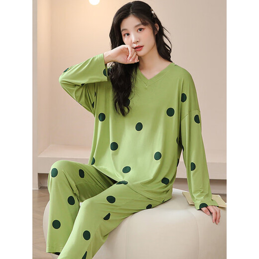 Pajamas modal pour les femmes Modal Large taille 200 Jin [Jin est égal à 0,5 kg] Fat à manches longues pantalon vêtements à la maison Spring and Automne Thin Ice Silk Casual Costume 3882 3xl (160-180 Jin [Jin est égal à 0,5 kg]))