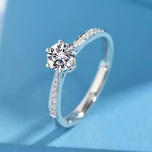 Genuine PT950 platinum diamond ring with six prongs and micro-set 18K gold ring for proposal and engagement as a Valentine's Day gift for girlfriend. The main diamond is 1 carat (light luxury model). Default opening (can be adjusted)