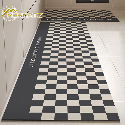 Merkatz Kitchen Floor Mat Absorption d'eau, sans glissement, résistant à l'huile, sans lavage, tapis de pied en forme de pied en forme en L moderne 13886 50cm * 80cm + 50cm * 180cm (ensemble)