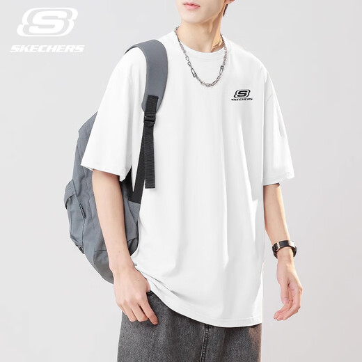 SKECHERS斯凯奇休闲短袖男士夏季跑步户外运动半袖纯棉圆领时尚潮流t恤男 U071-0019亮白色 L /175