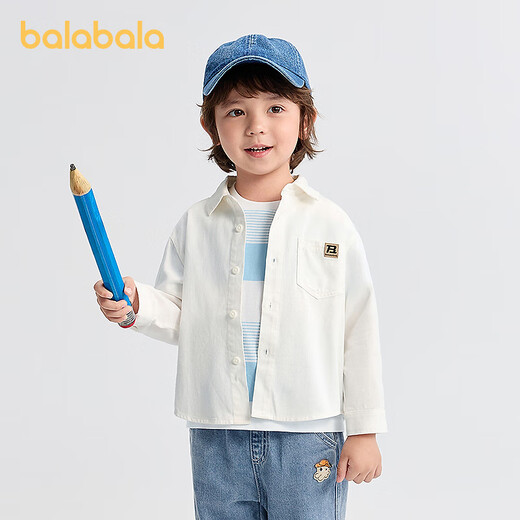 Bala Balaone children's shirt long-sleeved parent-child wear 2025 new autumn cotton brushed loose loose skin-friendly white 10101 165