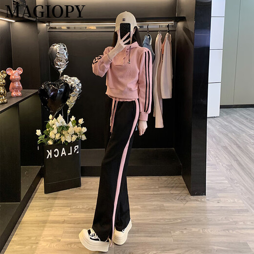 MAGIOPY国际奢侈高档品牌春季2025新款欧洲站休闲运动套装女洋气减龄粉色 粉色上衣+裤子 S(100斤以内)