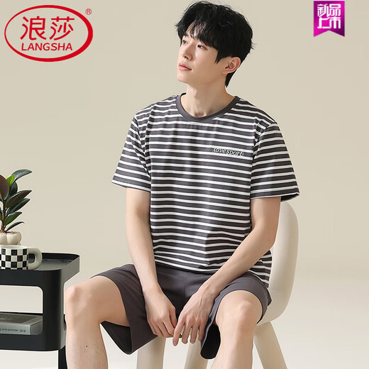 浪莎（LangSha）男士睡衣男夏季短袖纯棉男款夏天薄2025新款男生大码家居服 HDE-9928 L 男
